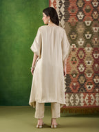 VASVI Women Satin Solid Embroidered Kaftan Kurta with Pant Set, Beige