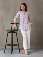 VASVI Women Cotton Floral Printed Top, Lavender