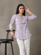 VASVI Women Cotton Floral Printed Top, Lavender