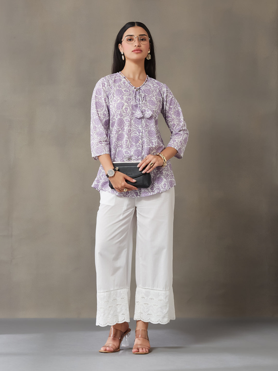 VASVI Women Cotton Floral Printed Top, Lavender