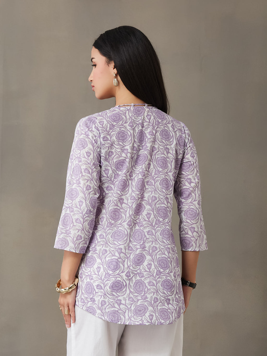 VASVI Women Cotton Floral Printed Top, Lavender