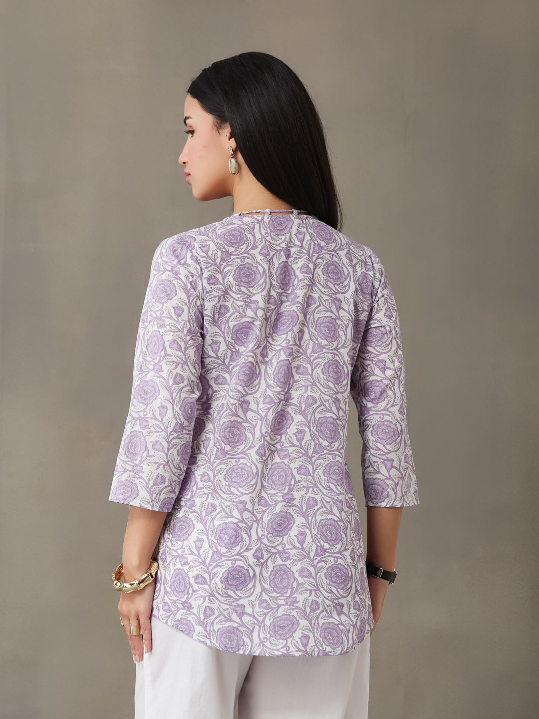 VASVI Women Cotton Floral Printed Top, Lavender