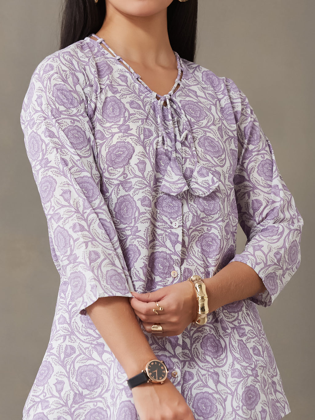 VASVI Women Cotton Floral Printed Top, Lavender