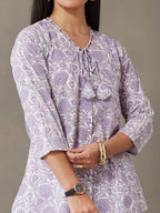 VASVI Women Cotton Floral Printed Top, Lavender