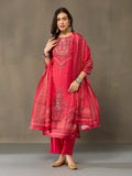 VASVI Viscose Adda Work Printed Kurta Pant with Dupatta, Red