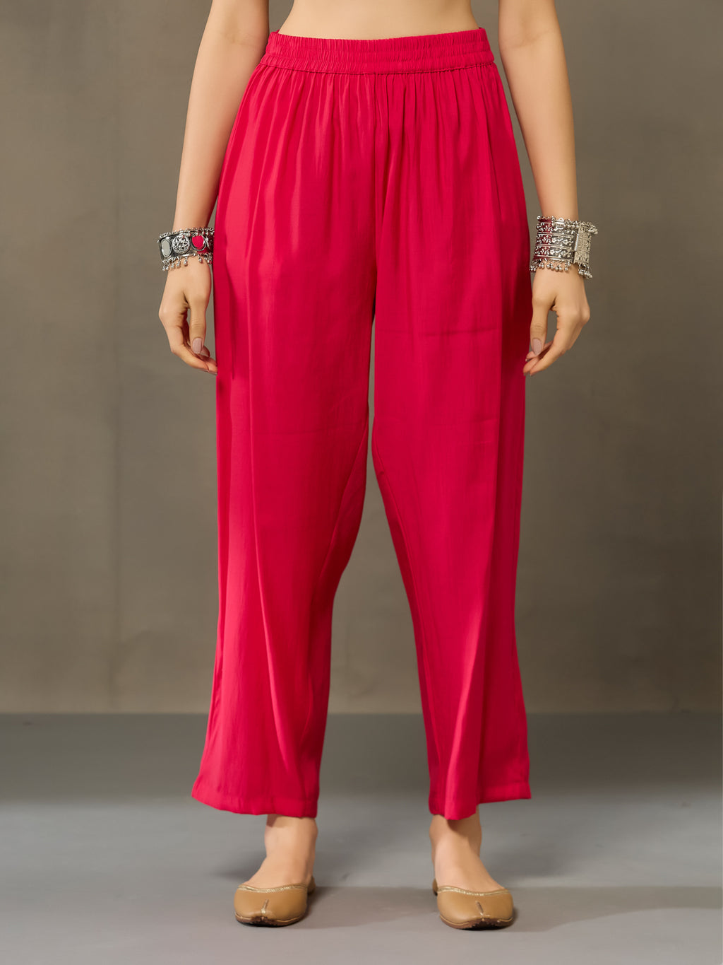 VASVI Viscose Adda Work Printed Kurta Pant with Dupatta, Red