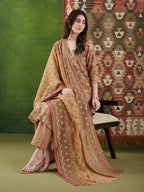 VASVI Women Chanderi Embroidered Kurta Set with Dupatta, Beige