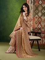 VASVI Women Chanderi Embroidered Kurta Set with Dupatta, Beige