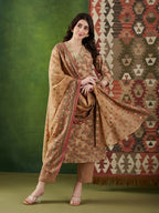VASVI Women Chanderi Embroidered Kurta Set with Dupatta, Beige