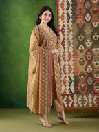 VASVI Women Chanderi Embroidered Kurta Set with Dupatta, Beige