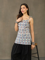 VASVI Cotton Floral Printed Top, Grey