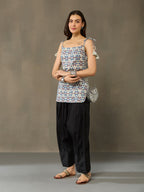 VASVI Cotton Floral Printed Top, Grey