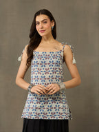 VASVI Cotton Floral Printed Top, Grey