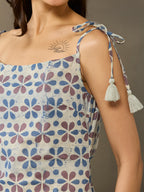 VASVI Cotton Floral Printed Top, Grey