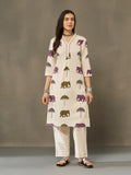 VASVI Cotton Animal Printed A-line Kurta with Pant, Purple
