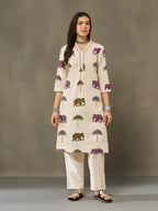 VASVI Cotton Animal Printed A-line Kurta with Pant, Purple
