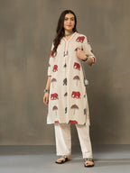 VASVI Cotton Animal Printed A-line Kurta with Pant, Rust