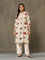 VASVI Cotton Animal Printed A-line Kurta with Pant, Rust