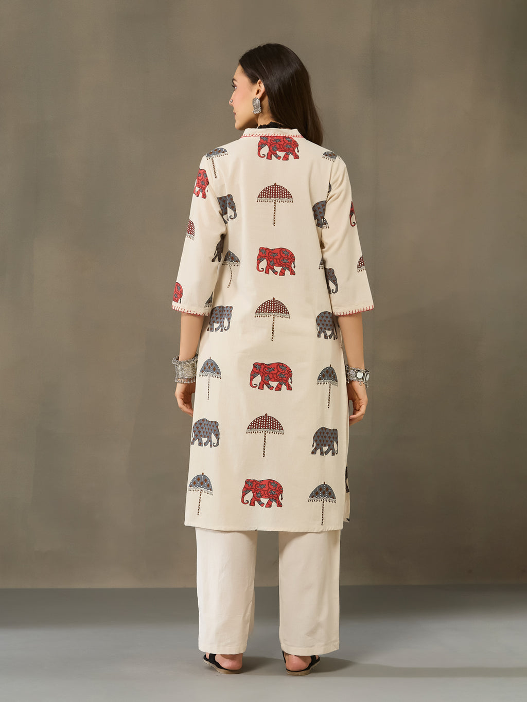 VASVI Cotton Animal Printed A-line Kurta with Pant, Rust