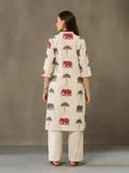 VASVI Cotton Animal Printed A-line Kurta with Pant, Rust