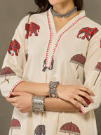VASVI Cotton Animal Printed A-line Kurta with Pant, Rust