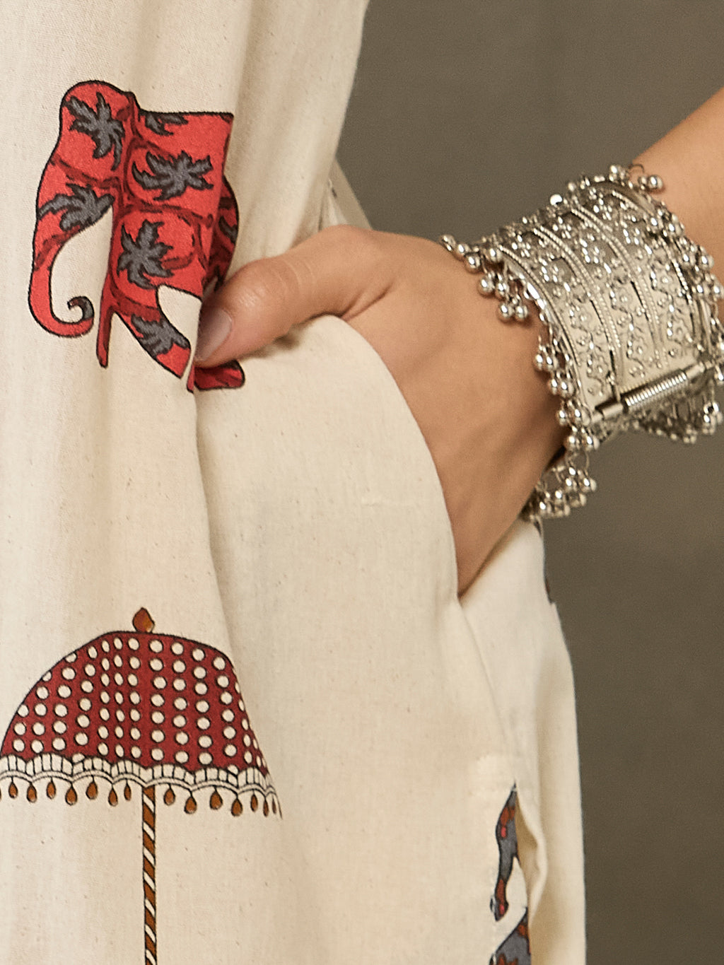 VASVI Cotton Animal Printed A-line Kurta with Pant, Rust