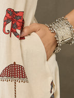 VASVI Cotton Animal Printed A-line Kurta with Pant, Rust