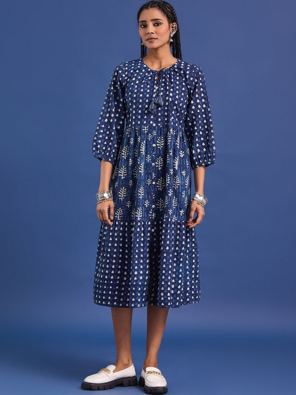 VASVI Women Printed Cotton Fit & Flared Dress