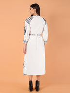 VASVI Women Cotton Embroidered A-line Dress, White