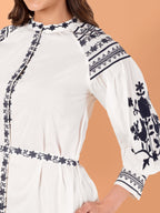 VASVI Women Cotton Embroidered A-line Dress, White