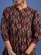 VASVI Women Cotton Hand Block Printed Flared Dress, Rust