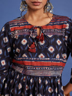VASVI Women Cotton Block Printed Tunic, Navy Blue