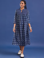 VASVI Women Indigo Printed Pure Cotton Fit & Flared Dress