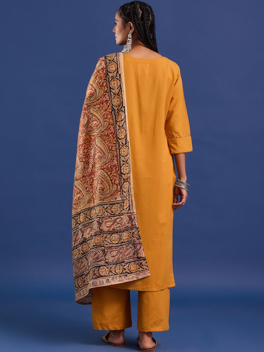 VASVI Women Hand Block Printed Pure Cotton Straight Kurta Trousers With Dupatta