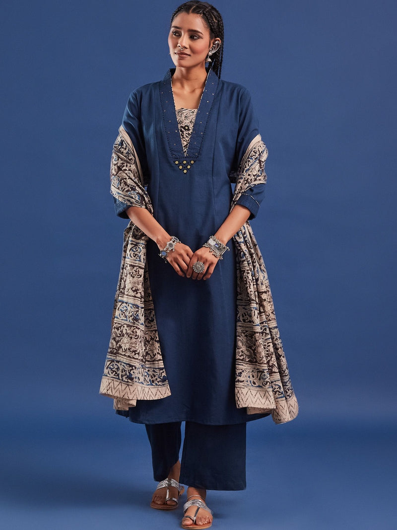 VASVI Women Pure Cotton Straight Kurta Trousers With Dupatta