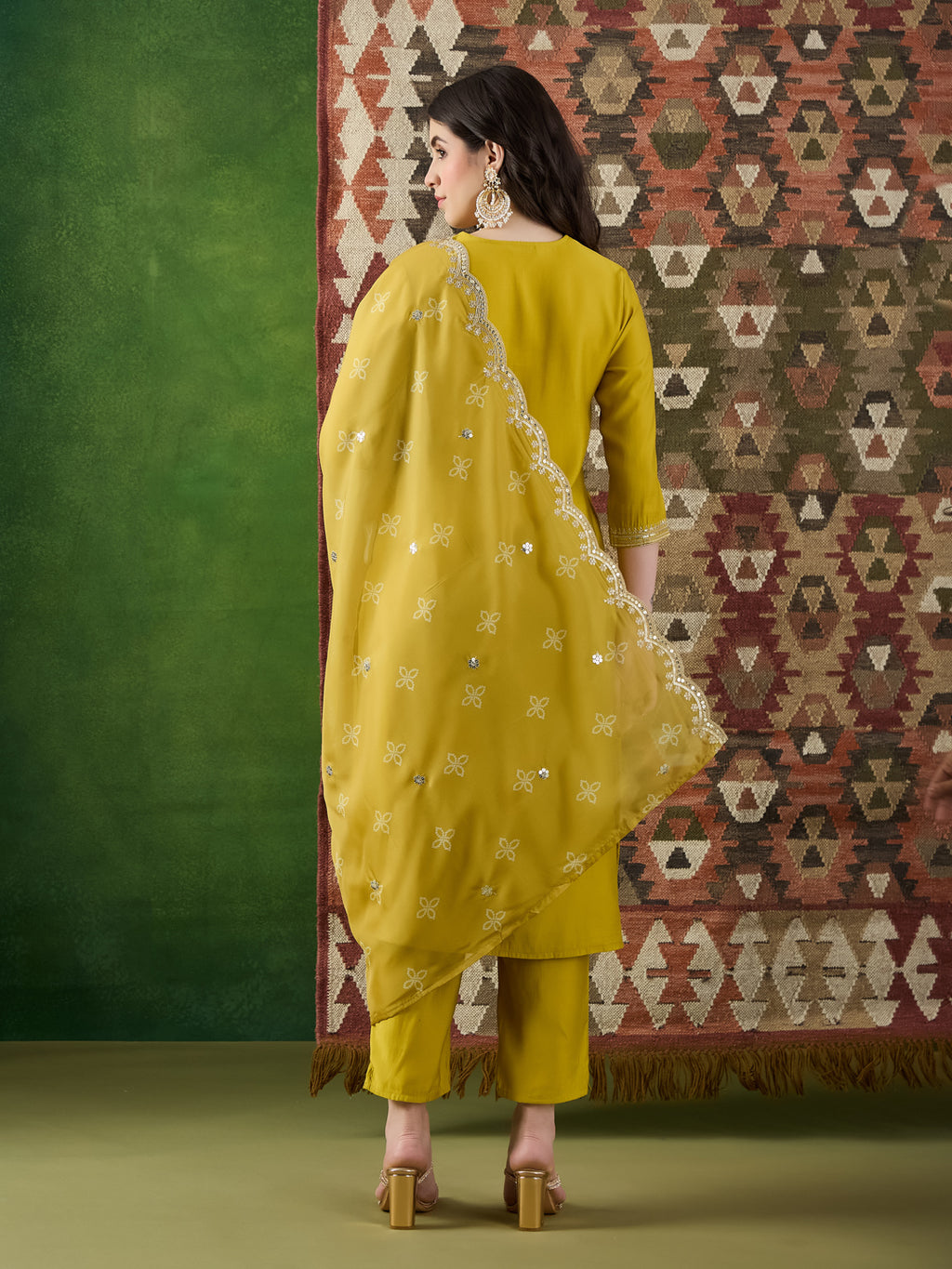 VASVI Women Ethnic Motifs Embroidered Thread Work Chanderi Silk Kurta with Trousers & With Dupatta