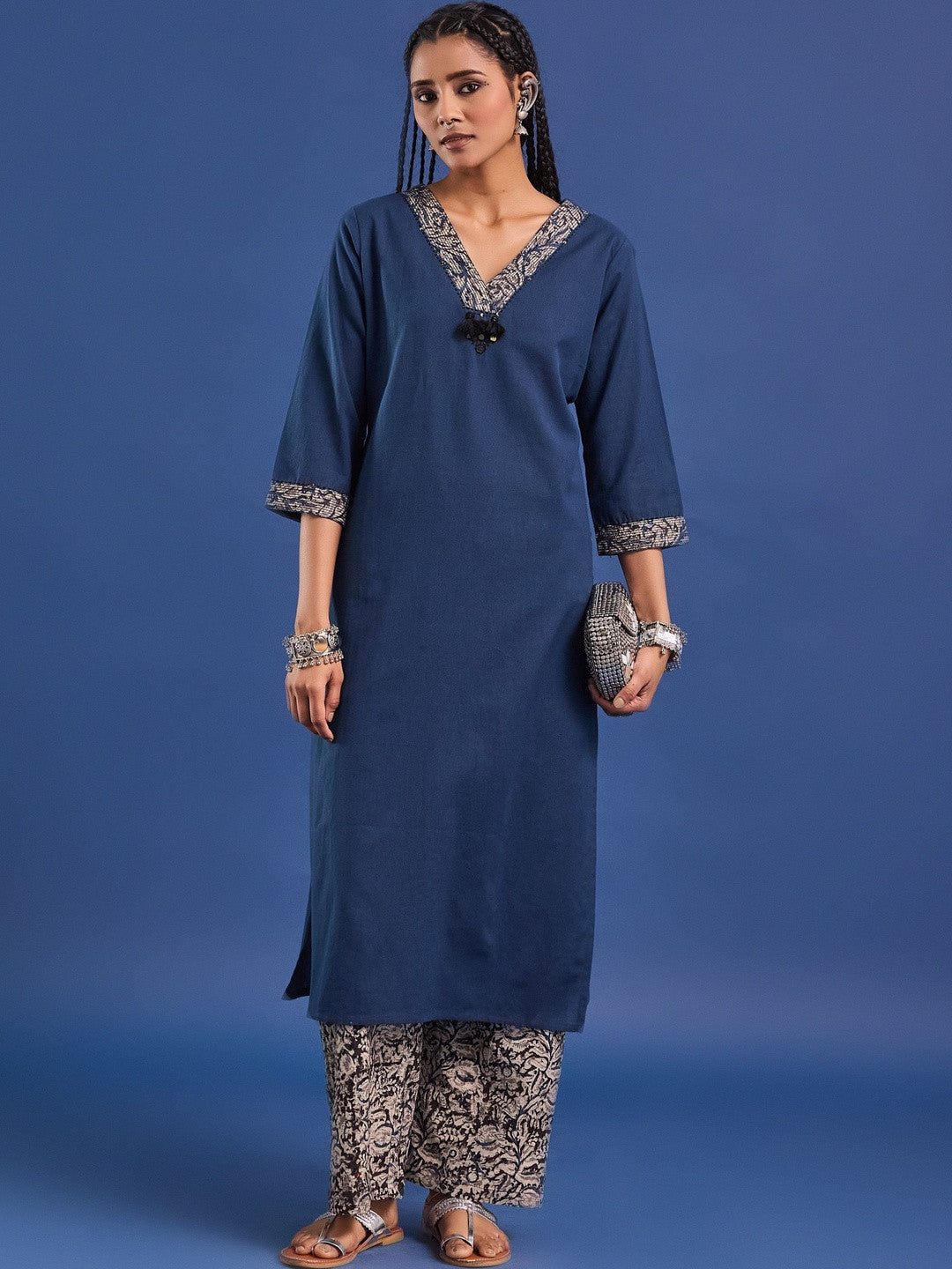 VASVI Women Pure Cotton Straight Kurta With Trousers