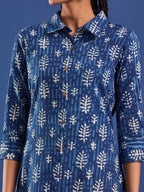 VASVI Women Indigo Printed Pure Cotton Fit & Flared Dress