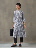 VASVI Women Cotton Ikat Printed A-line Kurta, Grey