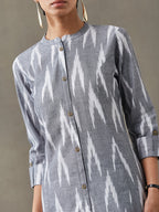 VASVI Women Cotton Ikat Printed A-line Kurta, Grey