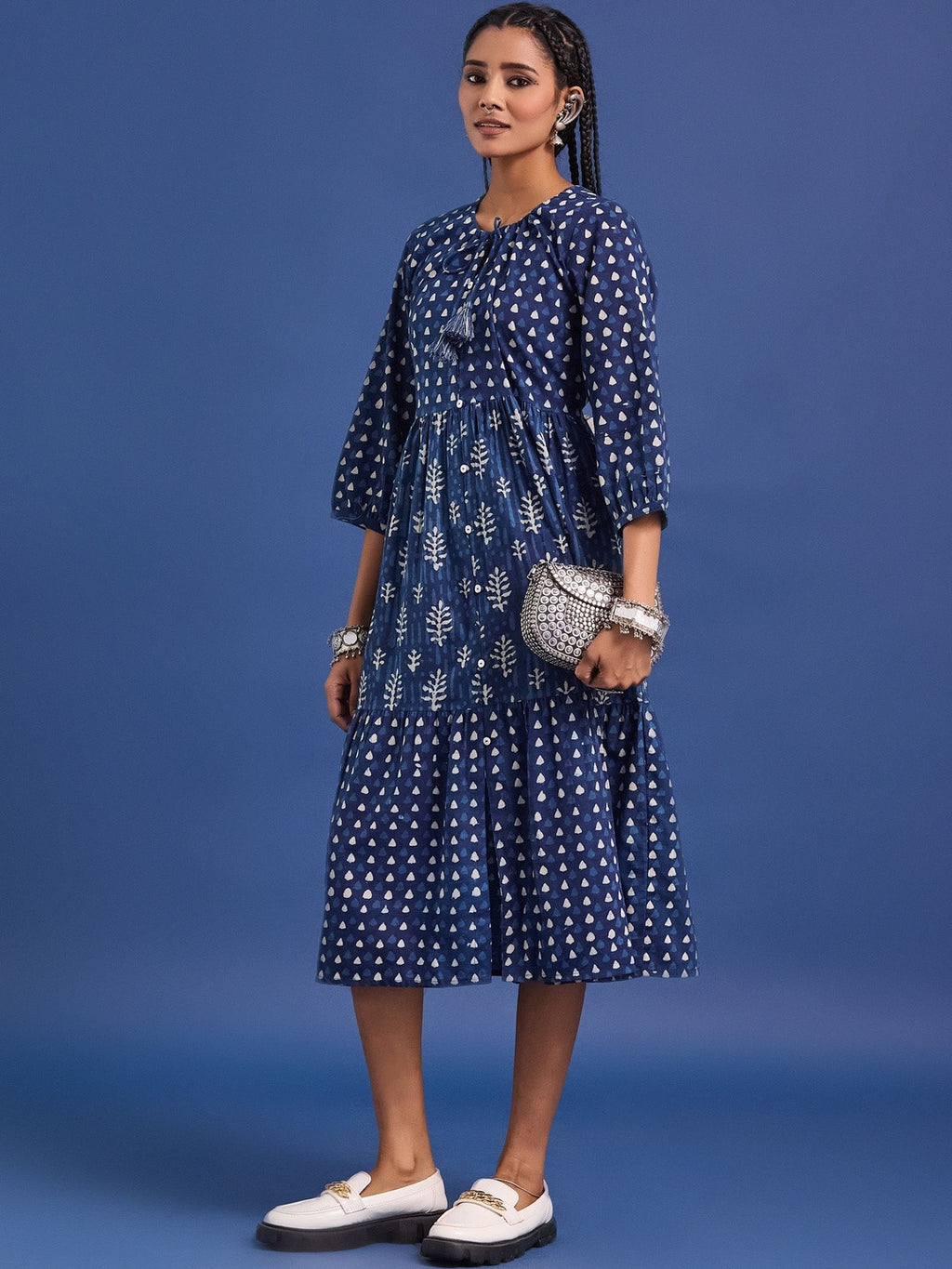 VASVI Women Printed Cotton Fit & Flared Dress