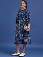 VASVI Women Printed Cotton Fit & Flared Dress