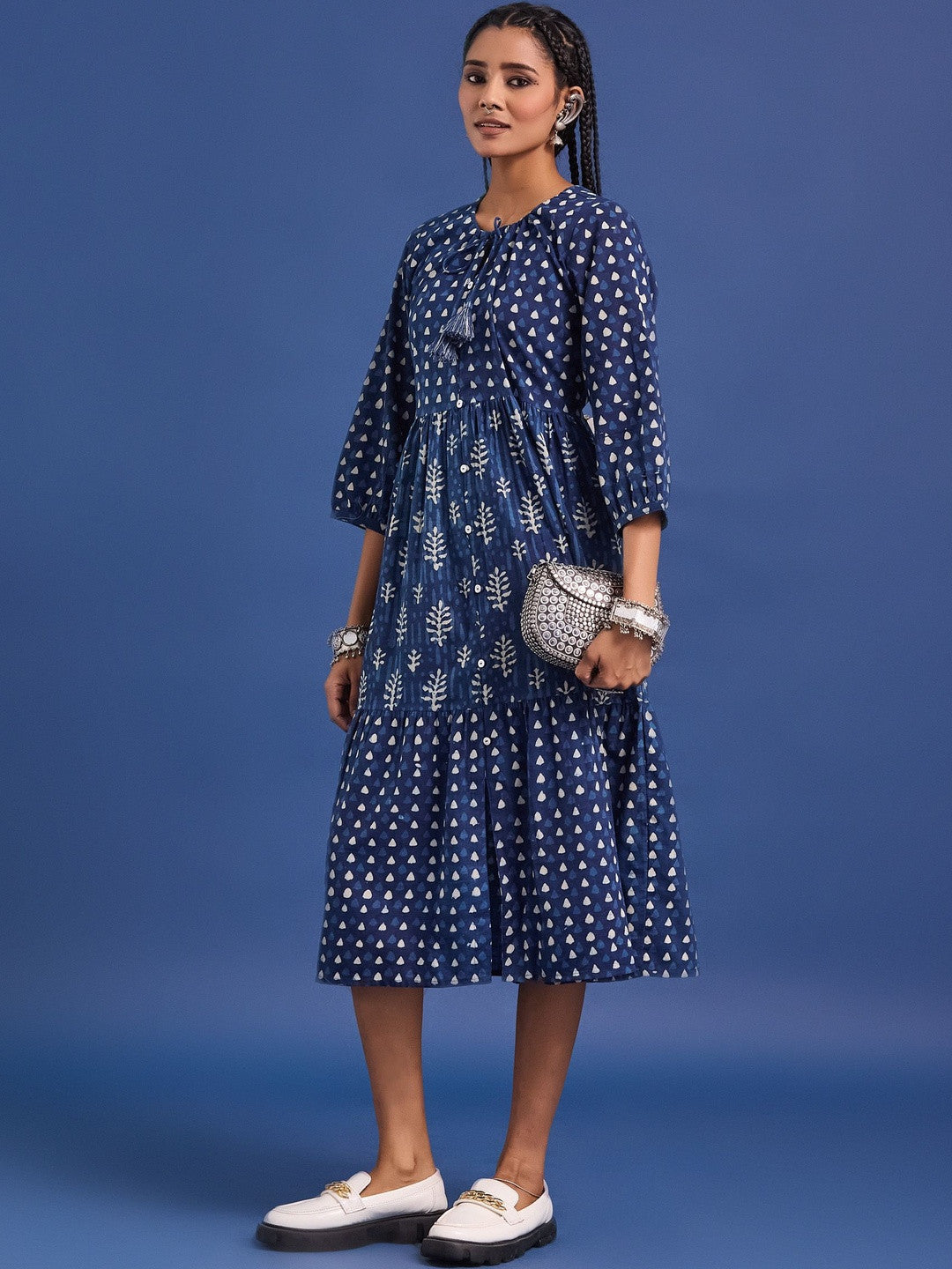 VASVI Women Printed Cotton Fit & Flared Dress