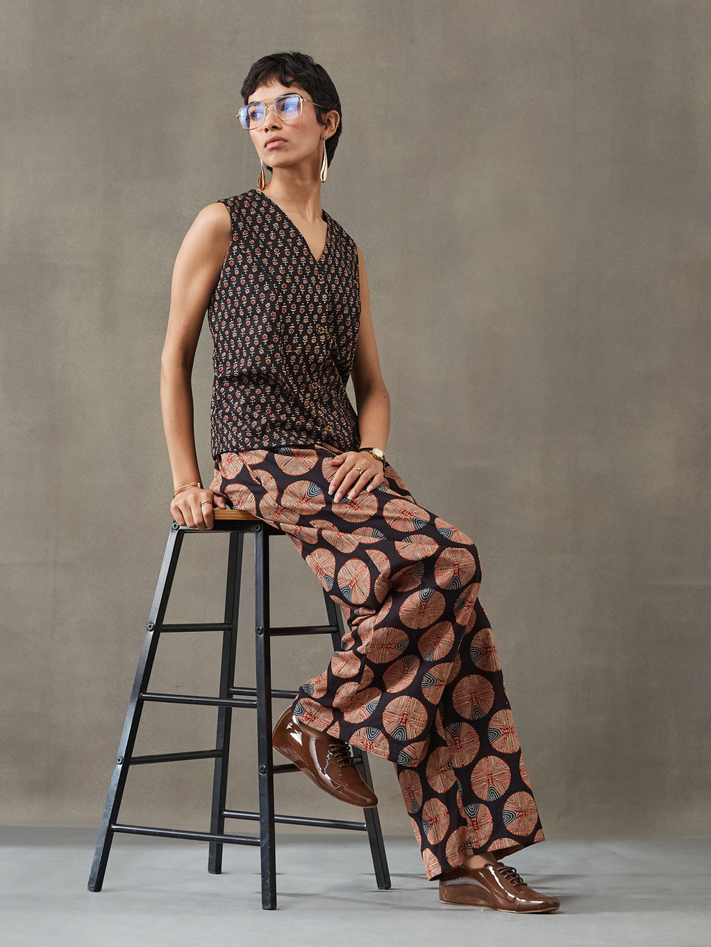 VASVI Women Cotton Printed Co-ords Set, Black