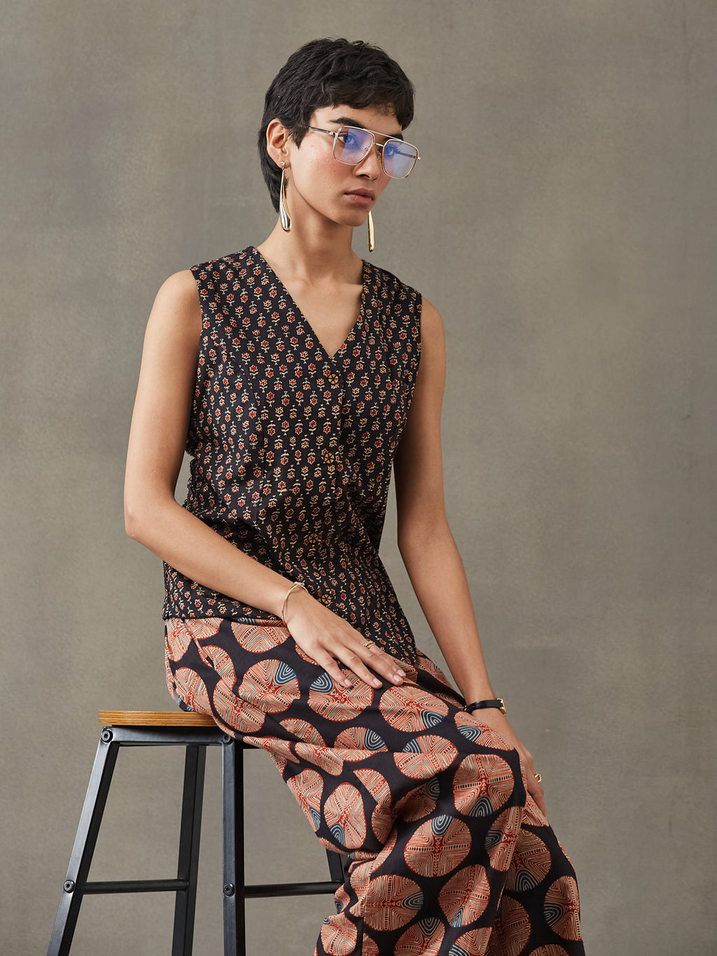 VASVI Women Cotton Printed Co-ords Set, Black