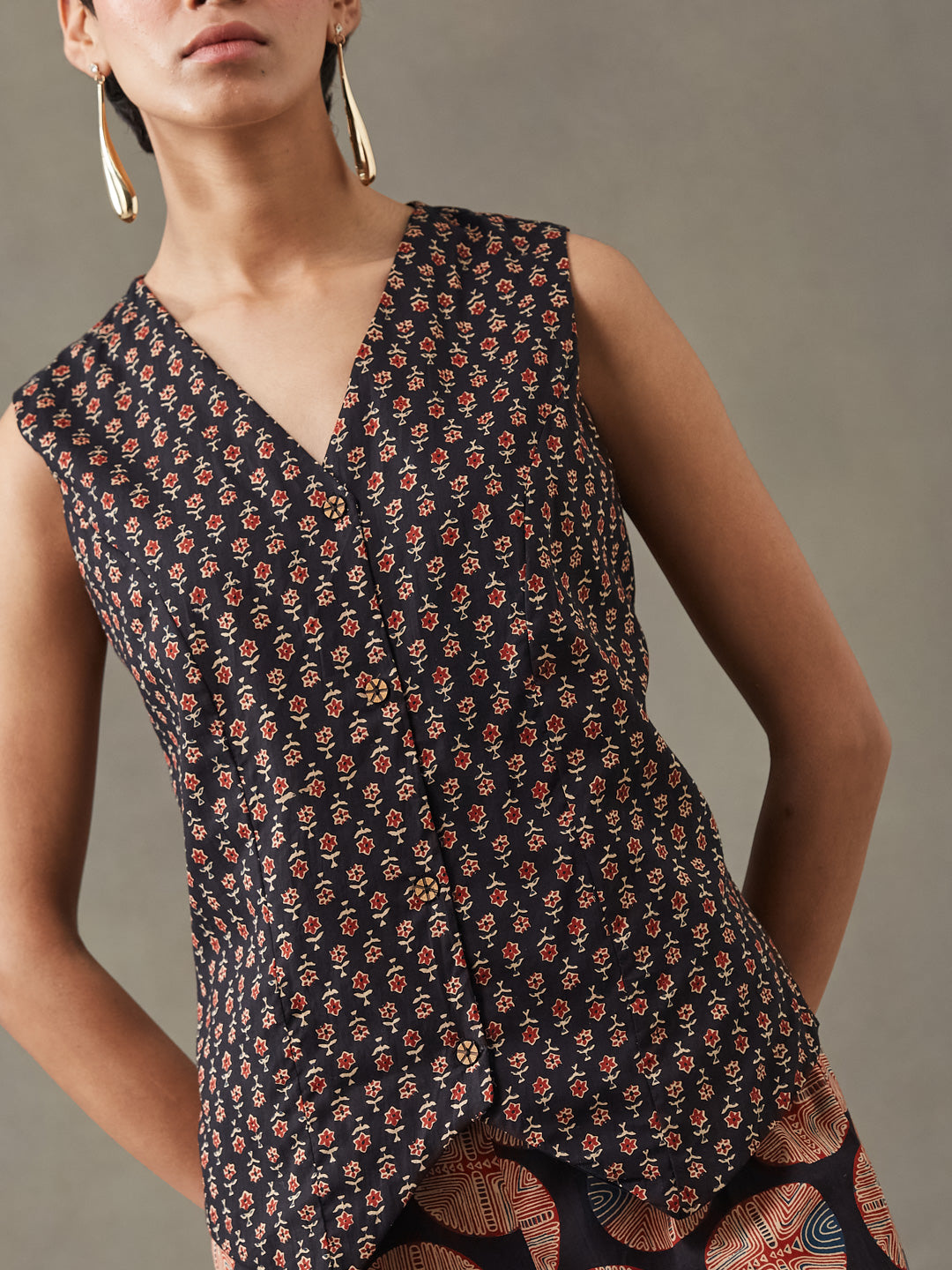 VASVI Women Cotton Printed Co-ords Set, Black