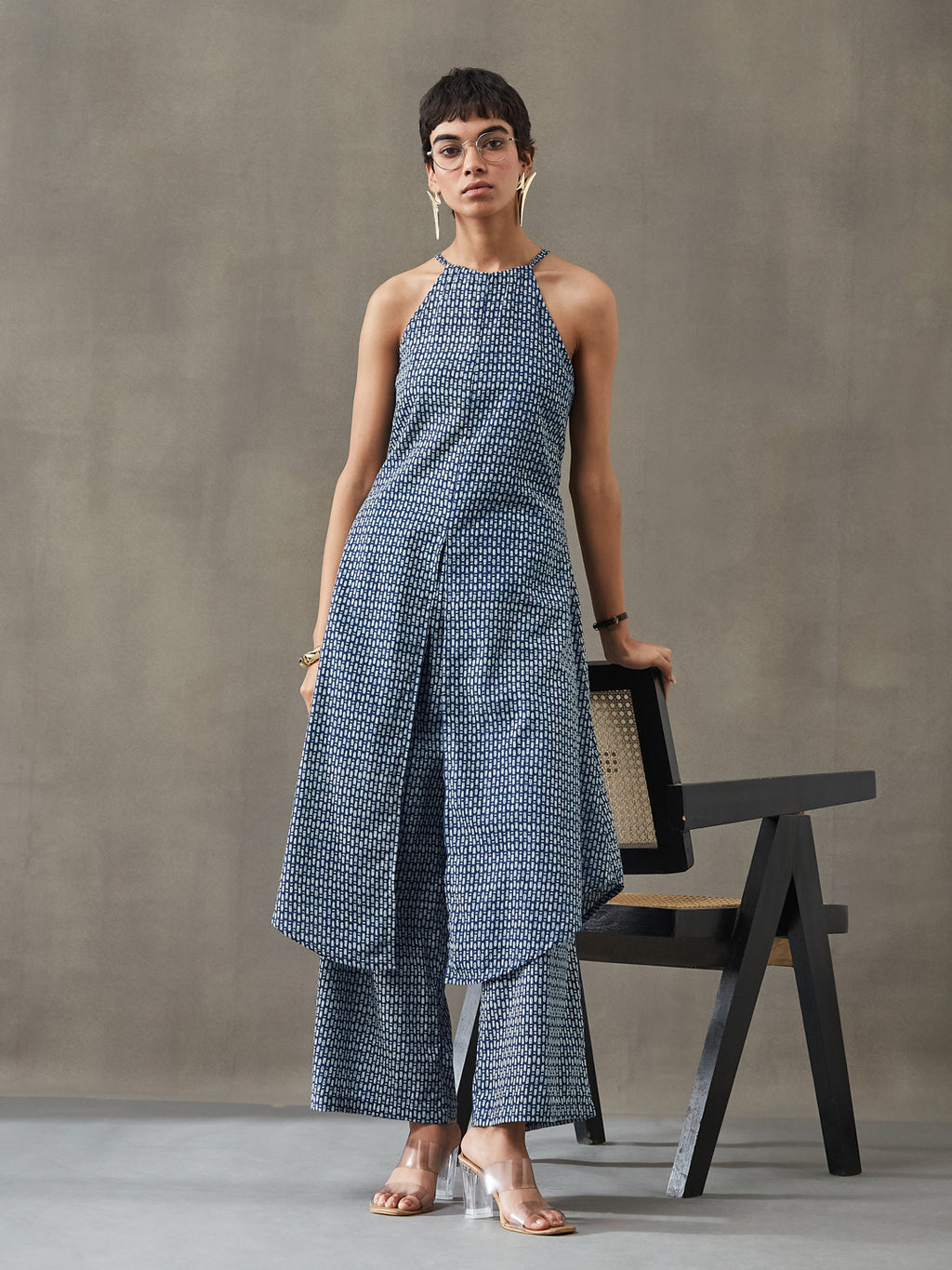 VASVI Women Cotton Abstract Printed Co-ords Set, Indigo