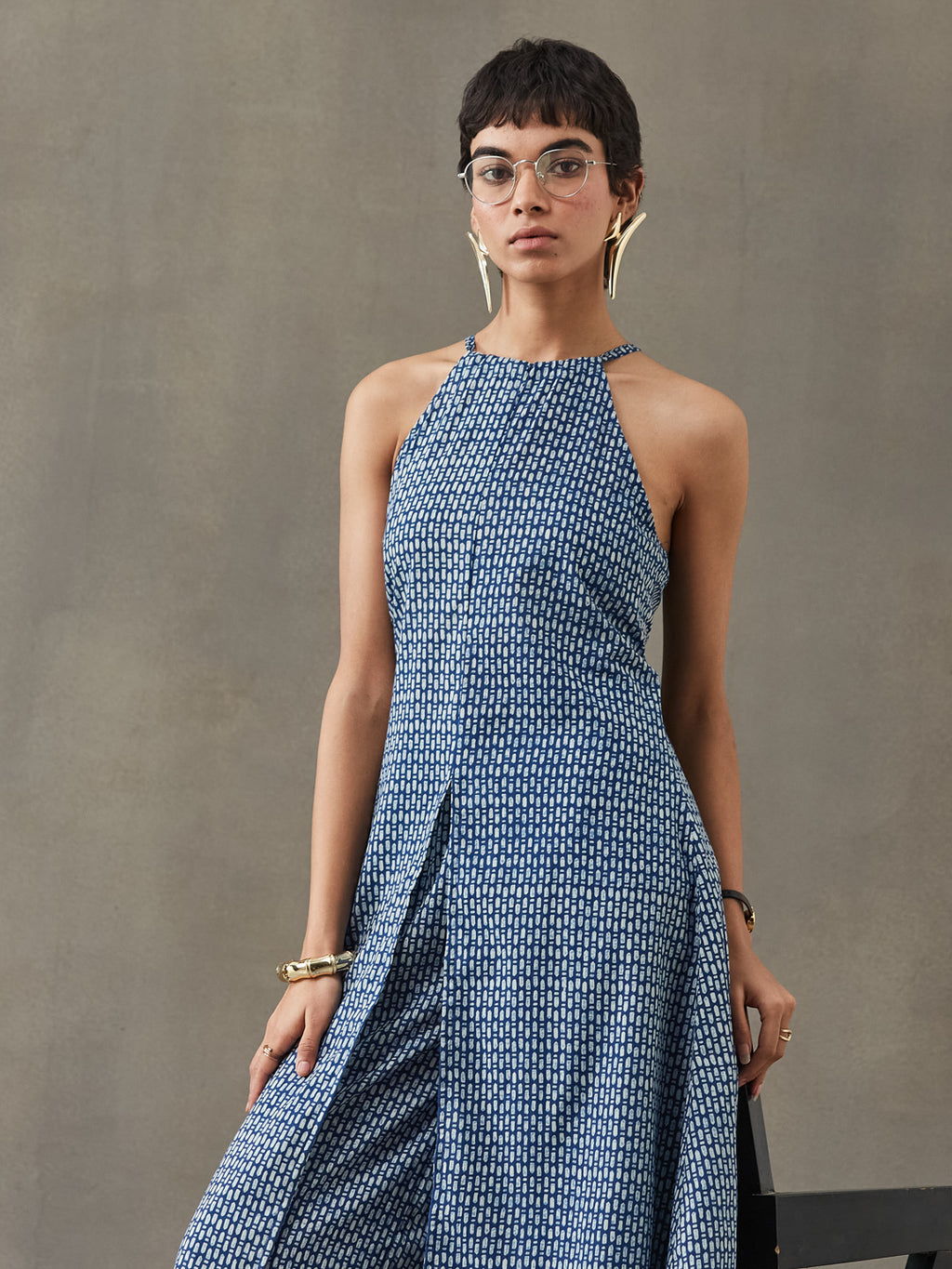 VASVI Women Cotton Abstract Printed Co-ords Set, Indigo
