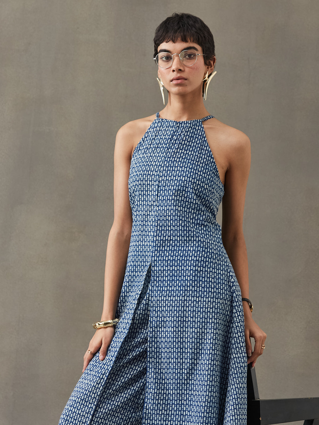VASVI Women Cotton Abstract Printed Co-ords Set, Indigo