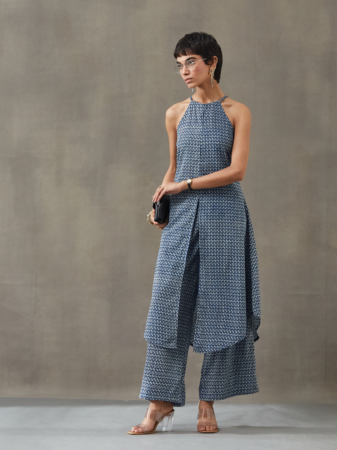 VASVI Women Cotton Abstract Printed Co-ords Set, Indigo